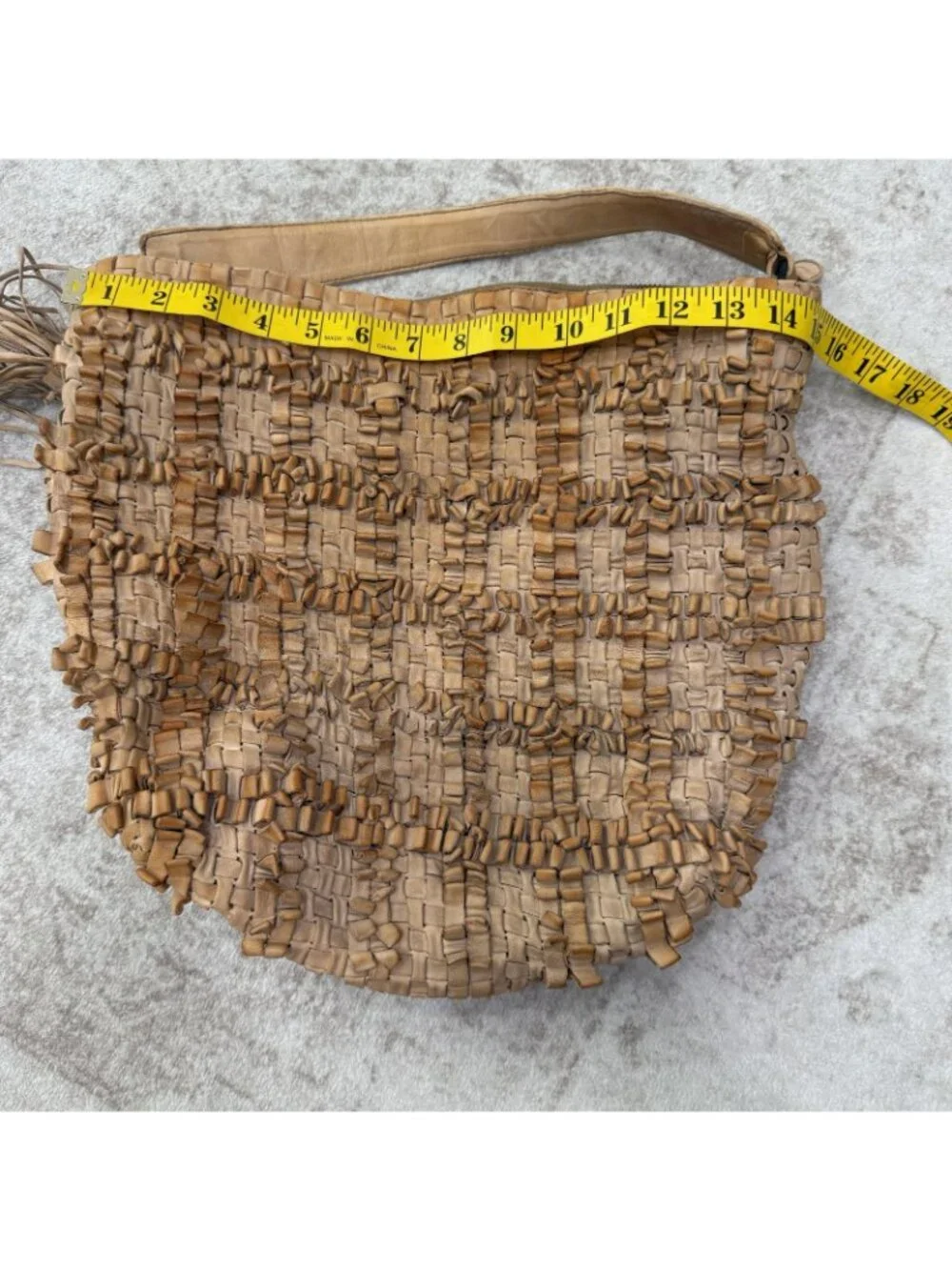 Hobo Hobo Bag Womens Large Beige Leather Woven Boho Tassel Zip Top Shoulder